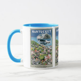 Vintage-Reiseposter, Karte von Nantucket Island, M Tasse