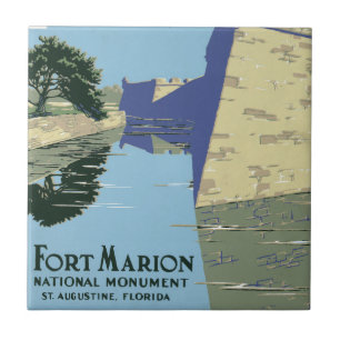 Vintage-Reiseposter mit Fort Marion Fliese
