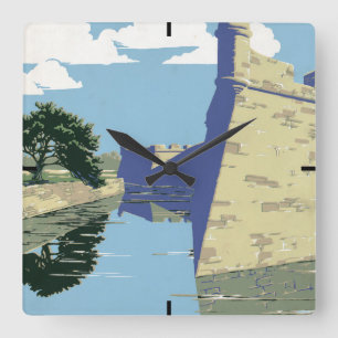 Vintage-Reiseposter mit Fort Marion Quadratische Wanduhr