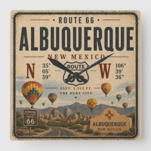 Vintage-Reiseposter New Mexico Dekoration Quadratische Wanduhr