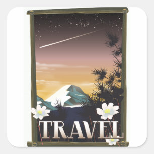 Vintage-Reiseposter Night Mountain Edition Quadratischer Aufkleber