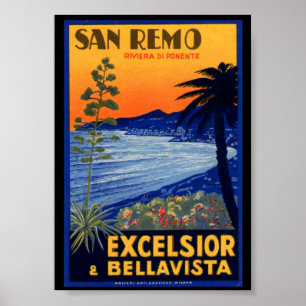 Vintage Reiseposter, San Remo Excelsior Italien Poster