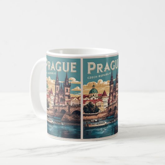 Vintage Reiseprague tschechische Geschenke, Boote Kaffeetasse (Vorderseite Links)