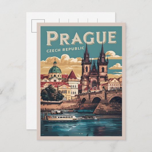 Vintage Reiseprague tschechische Geschenke, Boote Postkarte (Vorne/Hinten)