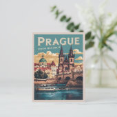 Vintage Reiseprague tschechische Geschenke, Boote Postkarte (Stehend Vorderseite)
