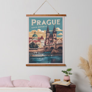 Vintage Reiseprague tschechische Geschenke, Boote Wandteppich Mit Holzrahmen