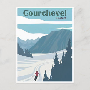 Vintage-Reiseski in Courchevel Frankreich Aquarell Postkarte