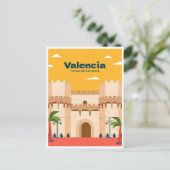 Vintage Reisestadt Valencia Spanien Retro Kunst Postkarte (Stehend Vorderseite)