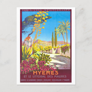 Vintage-Reisewerbeposter für Hyères, Frankreich, Postkarte