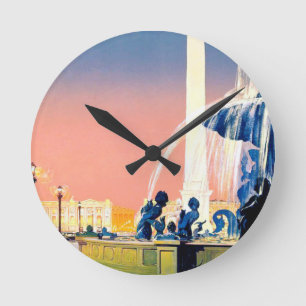 Vintage Reisewerbung in Paris Runde Wanduhr