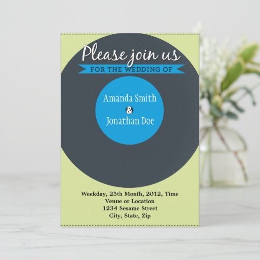 Vintage Rekordhochzeits-Einladung Einladung (Stehend Vorderseite)