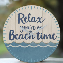 Vintage “Relax, You Are on Beach Time” Coastal  Große Wanduhr