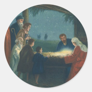 Vintage Religion, Bewunderung der Hirten Runder Aufkleber