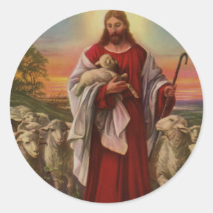 Vintage Religion, Christus der gute Hirte Herde Runder Aufkleber