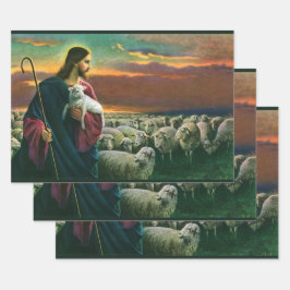 Vintage Religion, Christus guter Hirte mit Flock Geschenkpapier Set