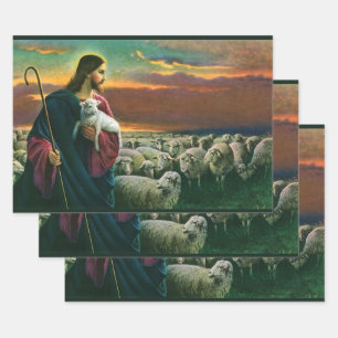 Vintage Religion, Christus guter Hirte mit Herde Geschenkpapier Set
