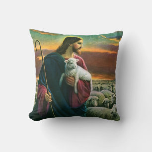 Vintage Religion, Christus guter Hirte mit Herde Kissen