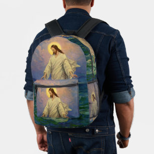 Vintage Religion, Jesus Christus läuft auf dem Was Bedruckter Rucksack