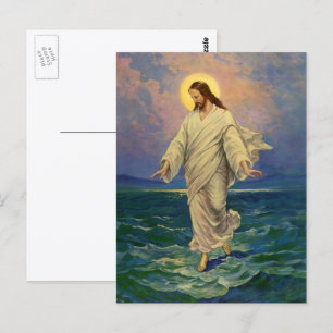 Vintage Religion, Jesus Christus läuft auf dem Was Postkarte
