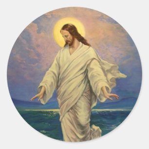 Vintage Religion, Jesus Christus läuft auf dem Was Runder Aufkleber