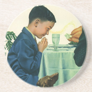 Vintage Religion, Junge sagt das Tischgebet an Tha Sandstein Untersetzer