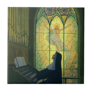 Vintage Religion, Nonne spielt Orgel in der Kirche Fliese