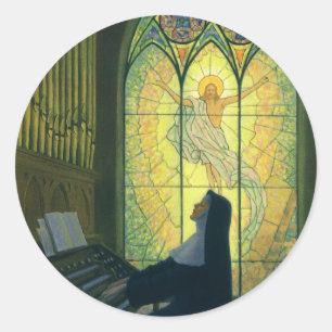 Vintage Religion, Nonne spielt Orgel in der Kirche Runder Aufkleber