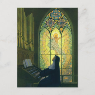 Vintage Religion, Nun Playing an Organ in Church Postkarte
