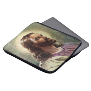 Vintage religiös, Jesus-Christus-Porträt mit Heili Laptopschutzhülle
