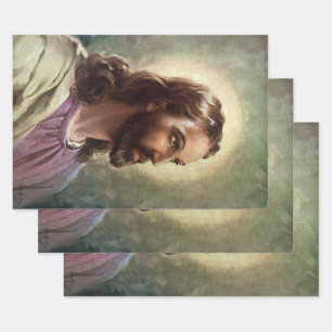 Vintage Religiöse, Jesus Christus Portrait mit Hal Geschenkpapier Set