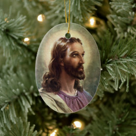 Vintage Religiöse, Jesus Christus Portrait mit Hal Keramik Ornament
