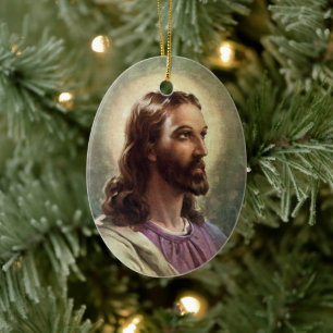 Vintage Religiöse, Jesus Christus Portrait mit Hal Keramik Ornament