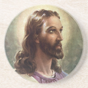 Vintage Religiöse, Jesus Christus Portrait mit Hal Sandstein Untersetzer
