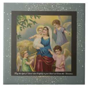 Vintage religiöse Keramik Tile + Wünsche Fliese