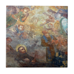 Vintage religiöse Kunst-Druck-Keramik-Fliese Fliese