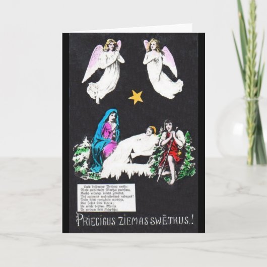 Vintage religiöse lettische Weihnachtskarte Feiertagskarte (Vorderseite)