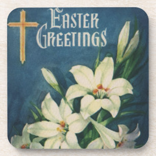 Vintage religiöse Ostergrüße, Lilienblumen Untersetzer