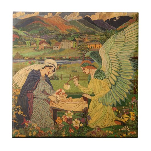 Vintage religiöse Tapestry mit dem Baby Jesus Chri Fliese (Vorderseite)