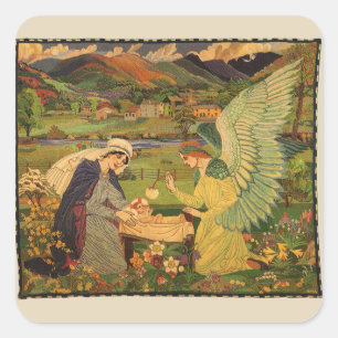 Vintage religiöse Tapestry mit dem Baby Jesus Chri Quadratischer Aufkleber
