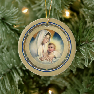 Vintage religiöse Weihnachten, Madonna und Kind Keramik Ornament