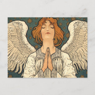 Vintage religiöser Engel beim Gebet mit goldenen S Postkarte