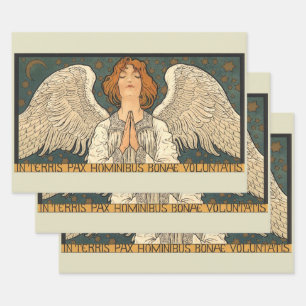 Vintage religiöser Engel betend mit goldenen Stern Geschenkpapier Set