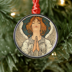 Vintage religiöser Engel betend mit goldenen Stern Ornament Aus Metall
