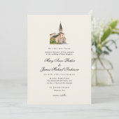 Vintage Religious Church Wedding Ecru Einladung (Stehend Vorderseite)