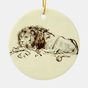 Vintage Rembrandt-Tinten-Skizze eines Löwes Keramik Ornament