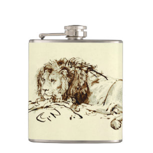 Vintage Rembrandt-Tintenzeichnung Flachmann