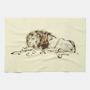 Vintage Rembrandt-Tintenzeichnung Handtuch
