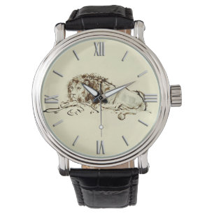 Vintage Rembrandt-Tintenzeichnung / Zeichn einer L Armbanduhr