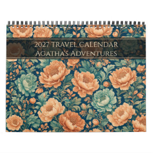 Vintage-Renaissance-Navyblau- und Kupfer-Pfingstro Kalender