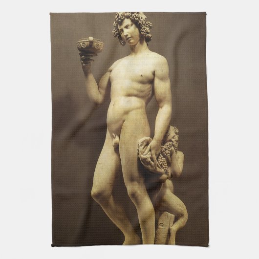 Vintage Renaissance-Statue Bacchus von Michelangel Geschirrtuch (Vertikal)